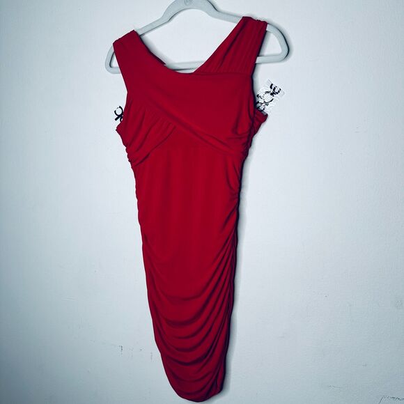 Guess Sexy Deep Red Ruched Draped Off-Shoulder Cross Back Bodycon Mini Dress S - Picture 6 of 14